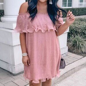 Frills are Fun Pink Pleated Off-The-Shouder